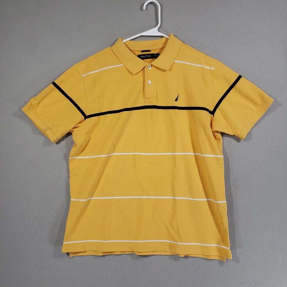 Nautica Shirt Mens M Yellow Short Sleeve Polo Shirt Cotton